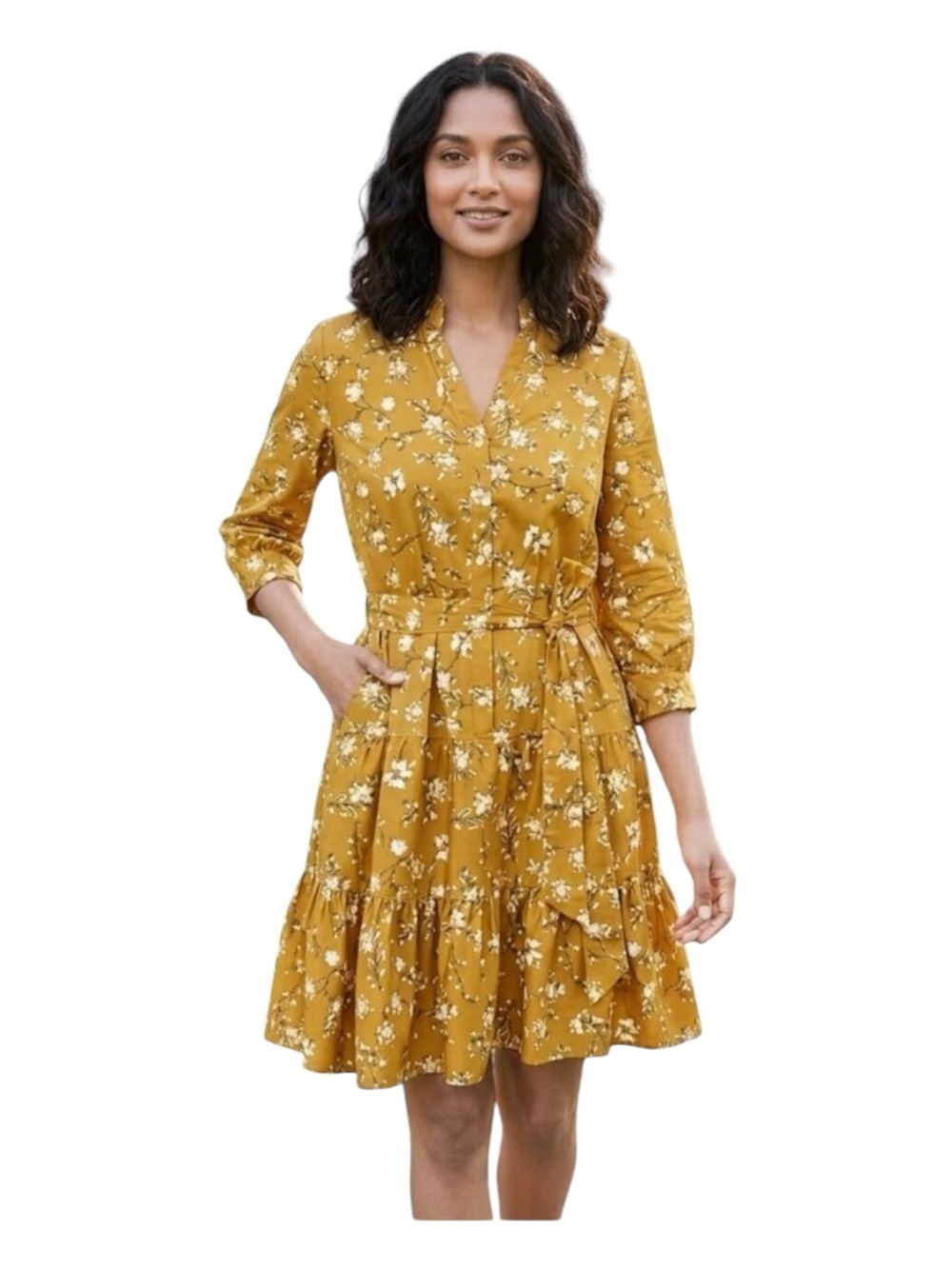 UNTUCKIT Jane Floral Tiered Dress Marigold Yellow Size 12 Romantic Cottagecore